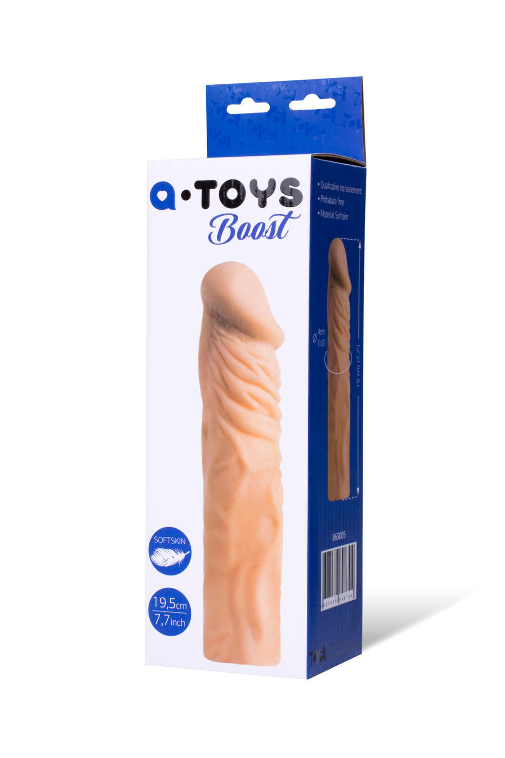 Насадка на пенис TOYFA A-Toys, SoftSkin, телесный, 19,5 см  фото 3