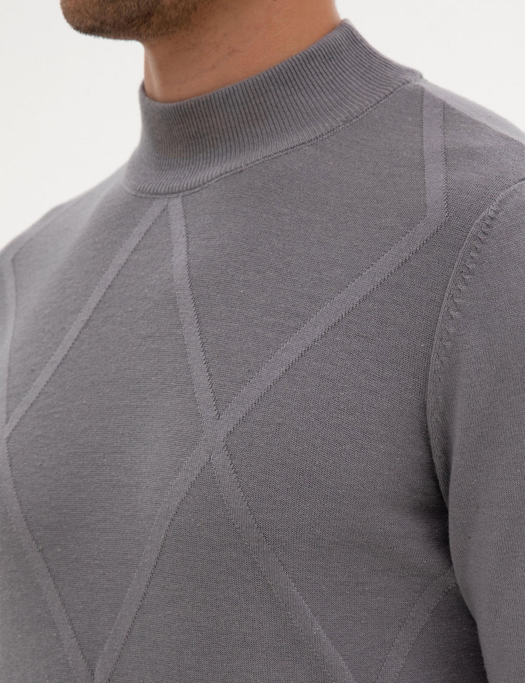 Gri Slim Fit Yar_m Bal_k__ Yaka Triko Kazak