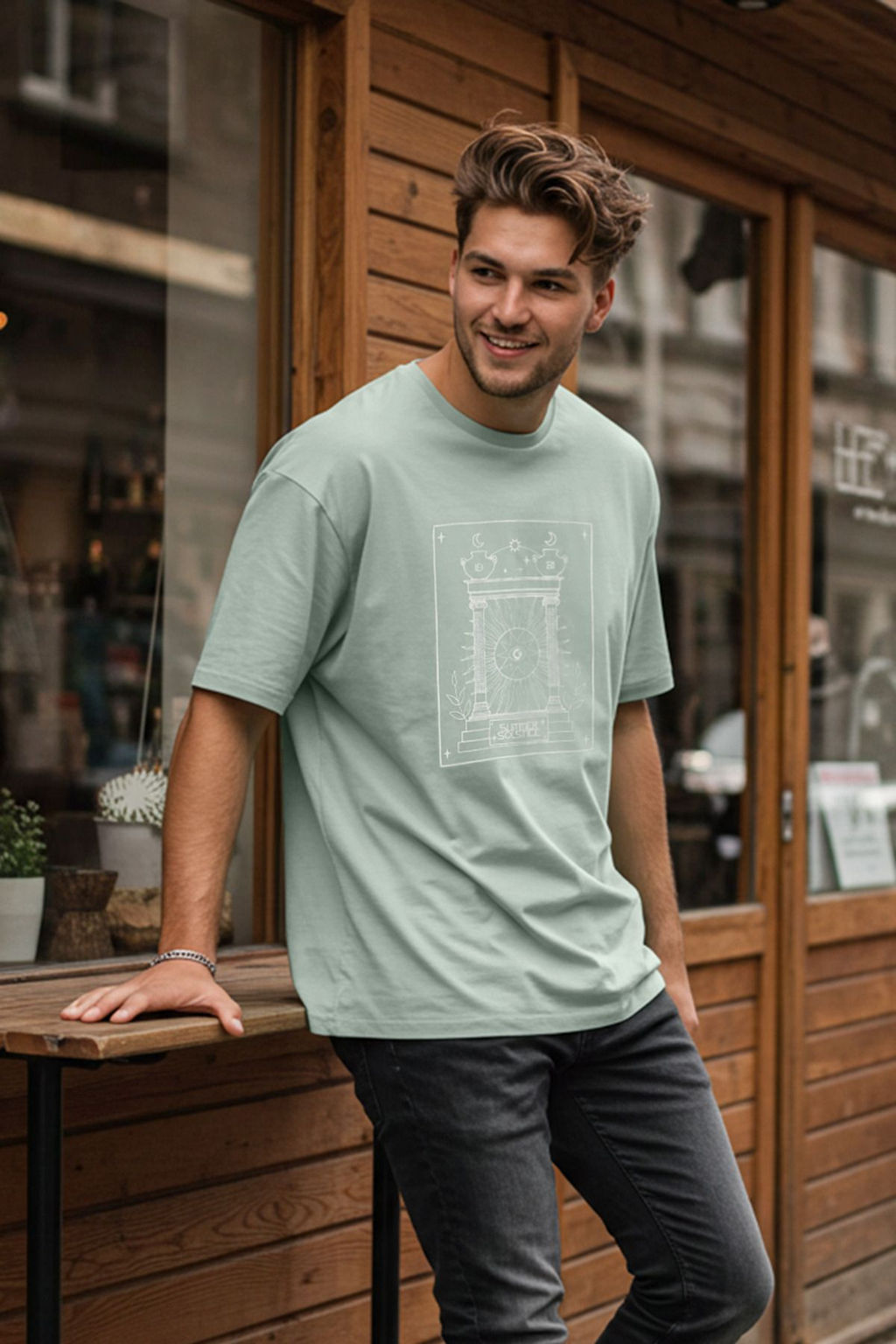 Mint Oversize/Genis Kesim Nak?sl? %100 Pamuklu Tok Kumas T-shirt TMNSS25TS00054
