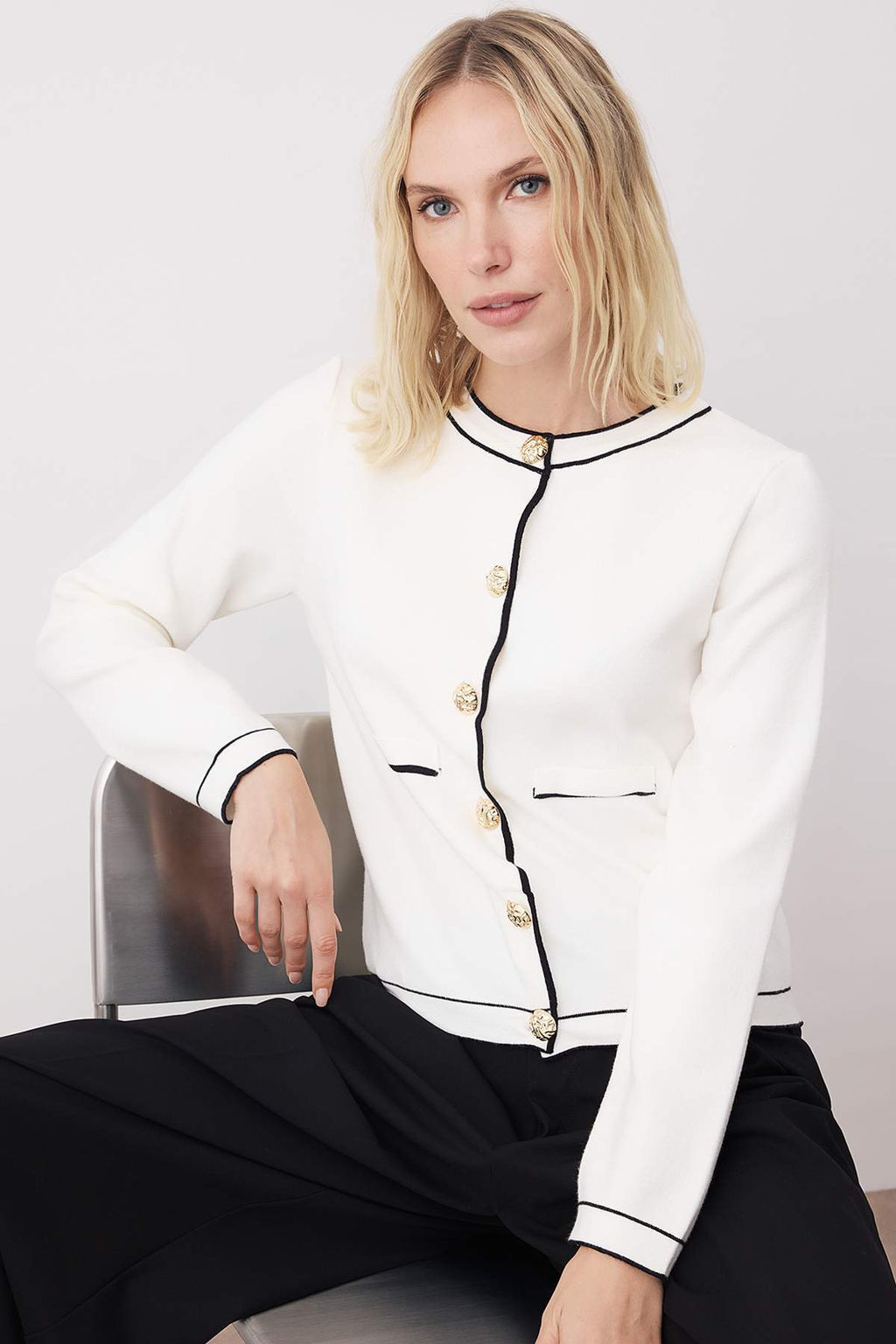 Ekru Premium Iplik/Ozel Iplik Dugme Aksesuarl? Triko H?rka TWOAW26HI00208