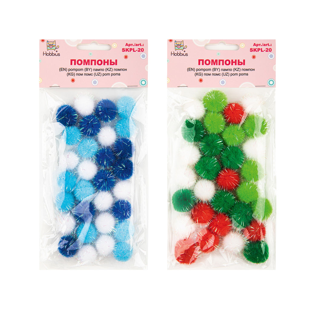 Hobbius SKPL-20 Помпоны MIX 20 мм 30 шт 01 морозные мотивы  фото 3