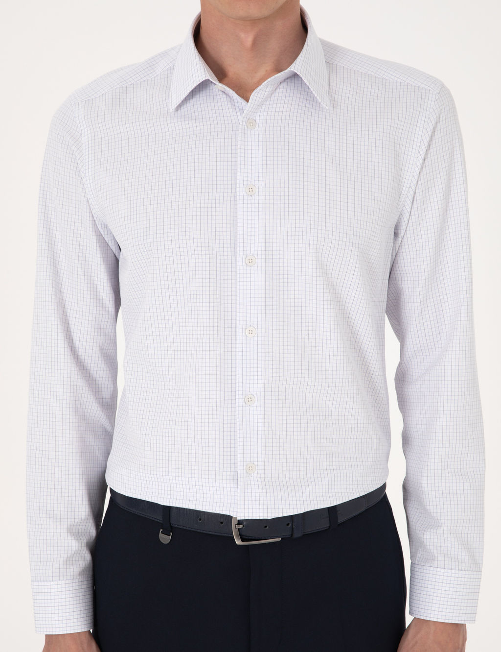 Mavi Kareli Slim Fit Uzun Kollu G_mlek