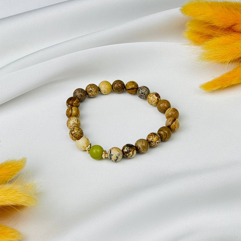 Браслет из песочной Яшмы и Змеевика 16,5 см - Радуга самоцветов фото 2