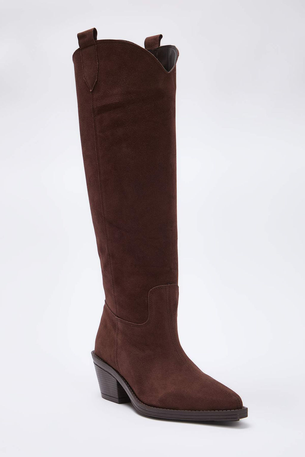 Kahverengi Suet Sivri Burun Blok Topuklu Kad?n Kovboy Cizme TAKAW26CZ00038 - Trendyolmilla фото 3