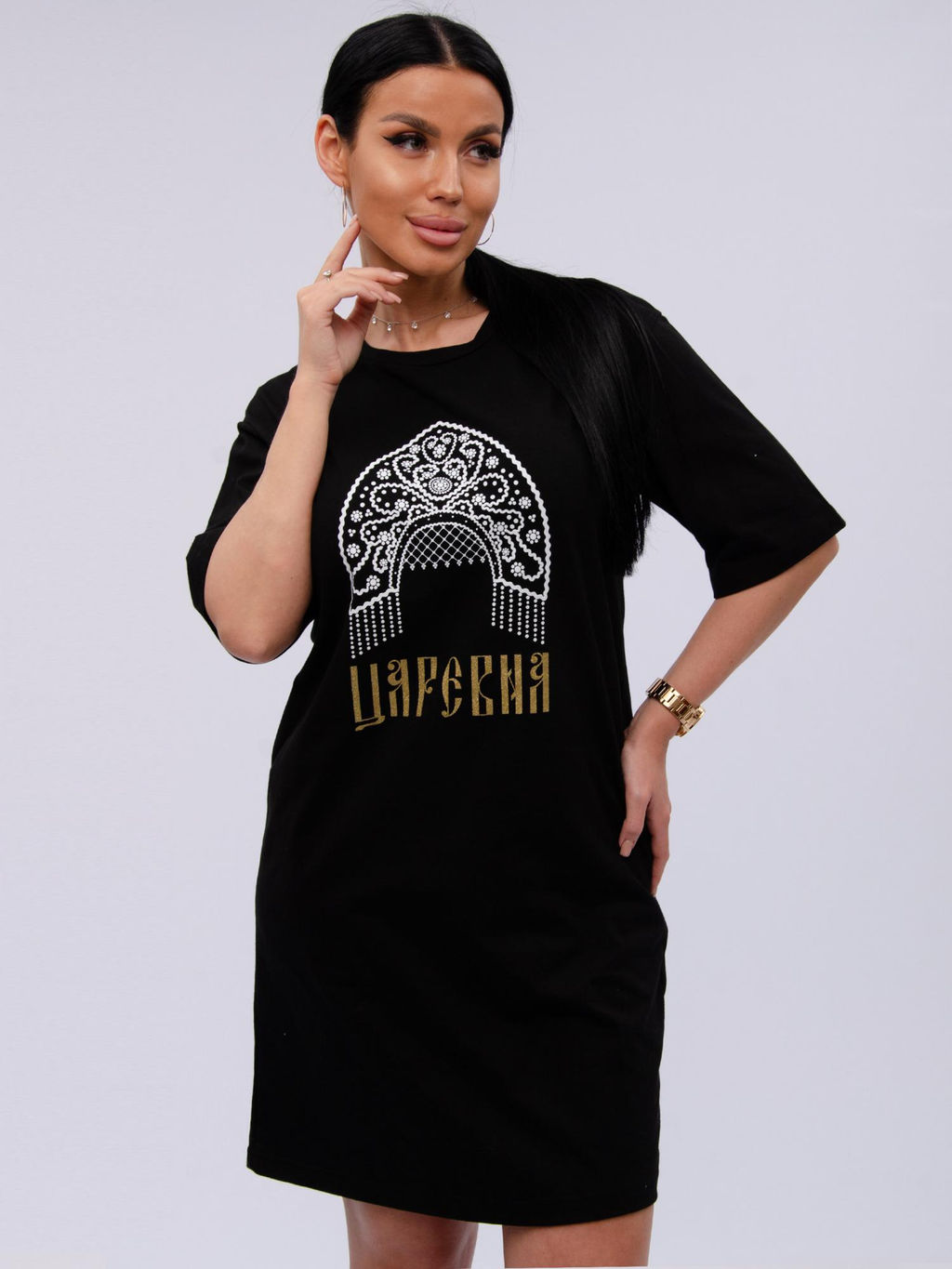 Сорочка "Царевна" чёрная, трикотаж