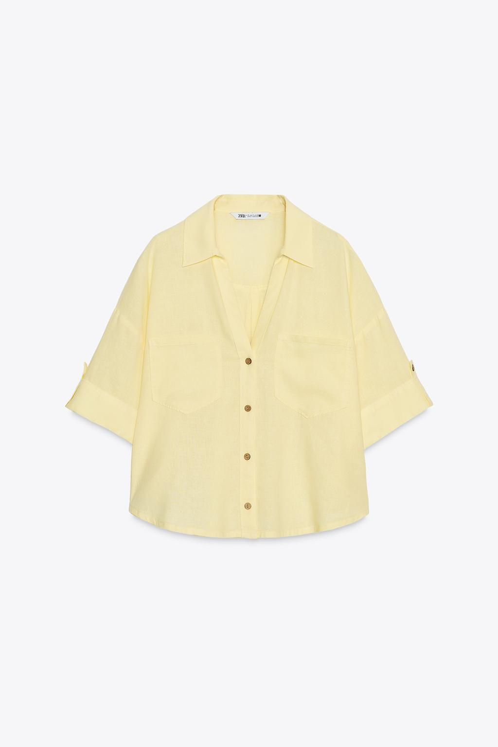 CROPPED LINEN BLEND SHIRT - Zara фото 7