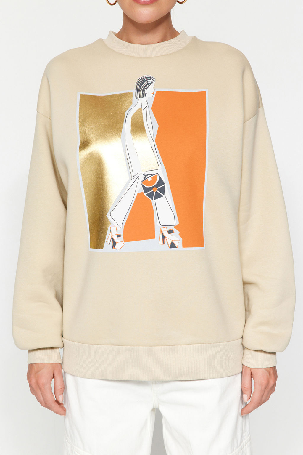 Tas Varak Bask?l? Kal?n Ici Polarl? Bisiklet Yaka Oversize Orme Sweatshirt TWOAW24SW00132 - Trendyolmilla фото 4