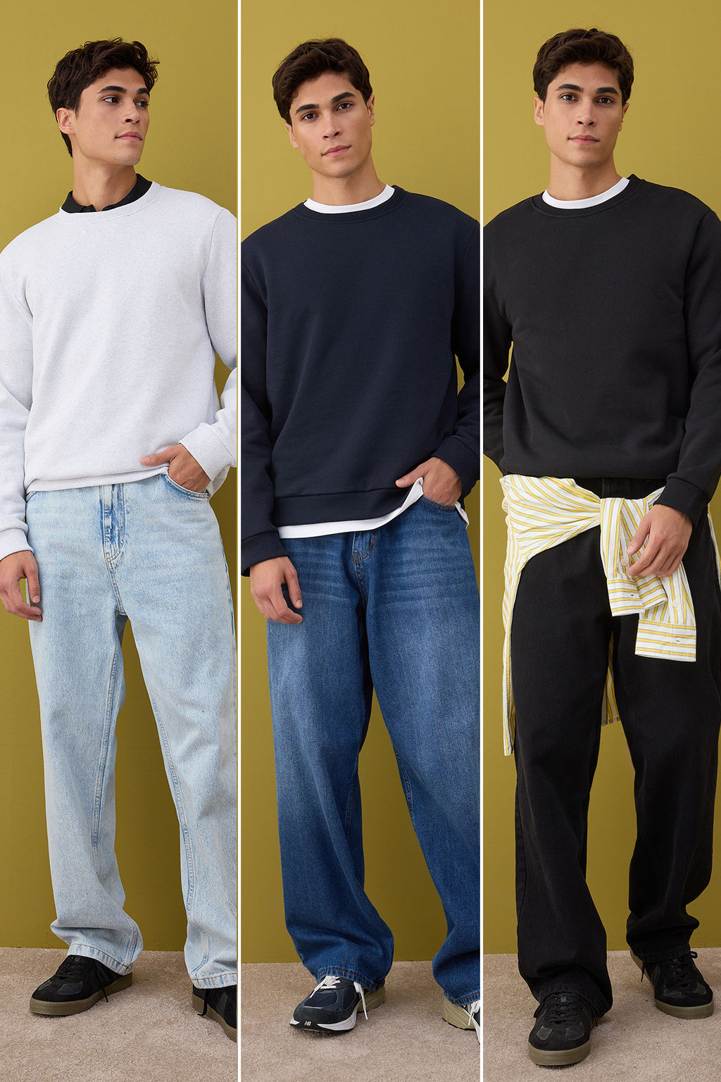 Siyah-Lacivert-Gri Melanj 3lu Paket Regular/Normal Kesim Basic Ici Polar Sweatshirt TMNAW26SW00006 - Trendyolmilla фото 2
