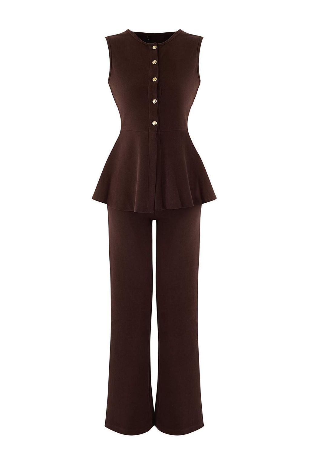 Kahverengi Selanik Dugmeli Belden Ac?lan Wide Leg/Palazzo Alt Orme Alt - Ust Tak?m TWOAW26AU00092 - Trendyolmilla фото 5