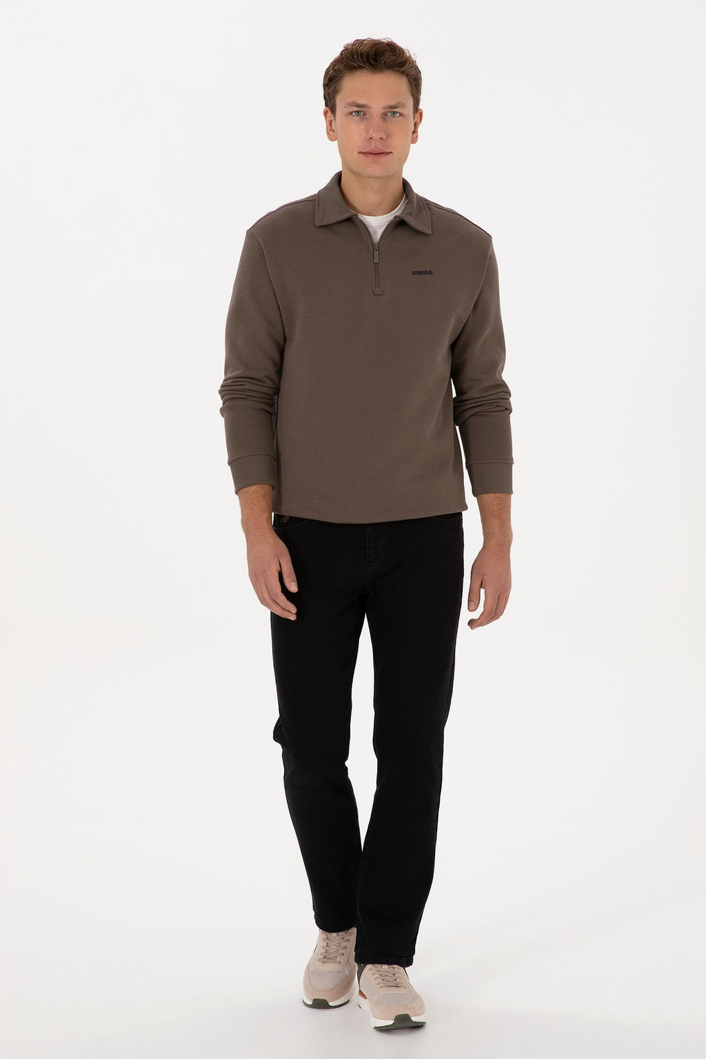 Erkek Regular Fit Yar_m Fermuarl_ Vizon Basic Sweatshirt - U.s. polo assn фото 4
