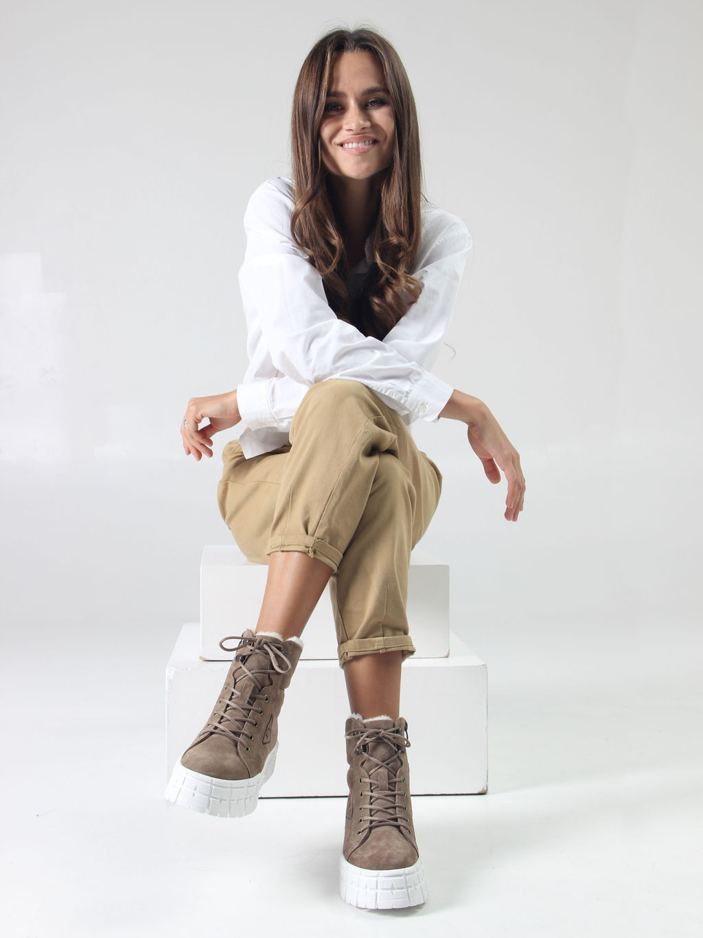 Ботинки 216.212131w. коричневый капучино замша/Шерсть