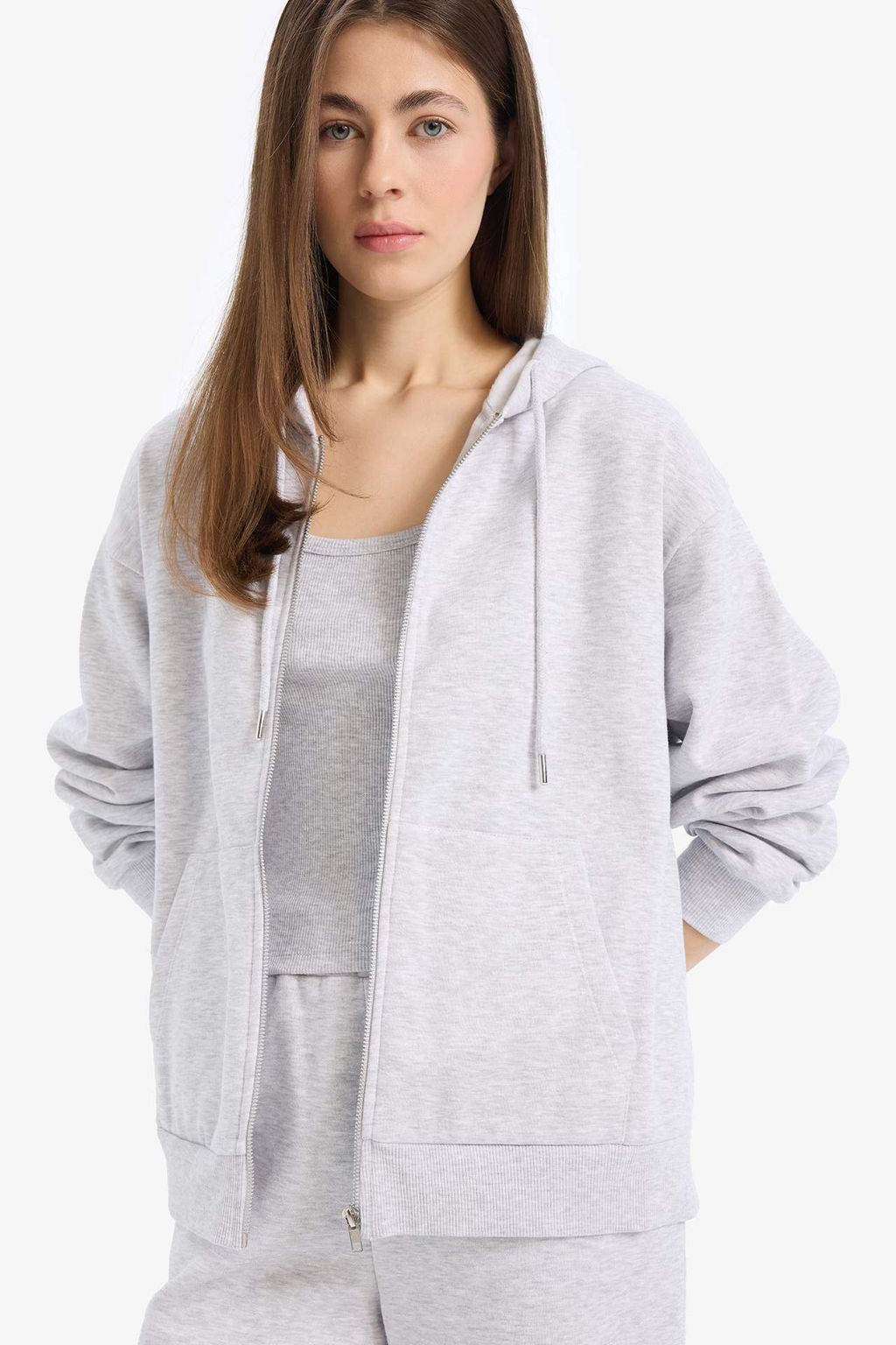 Relax Fit Kapusonlu Cepli Basic Duz Fermuarl? Sweatshirt - Defacto фото 8