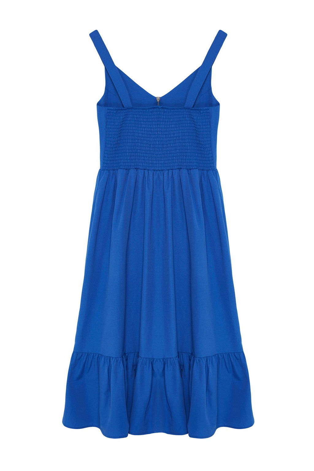 Koyu Mavi Belden Ac?lan Fermuar Detayl? Midi Astarl? Dokuma Elbise TWOSS20EL2208