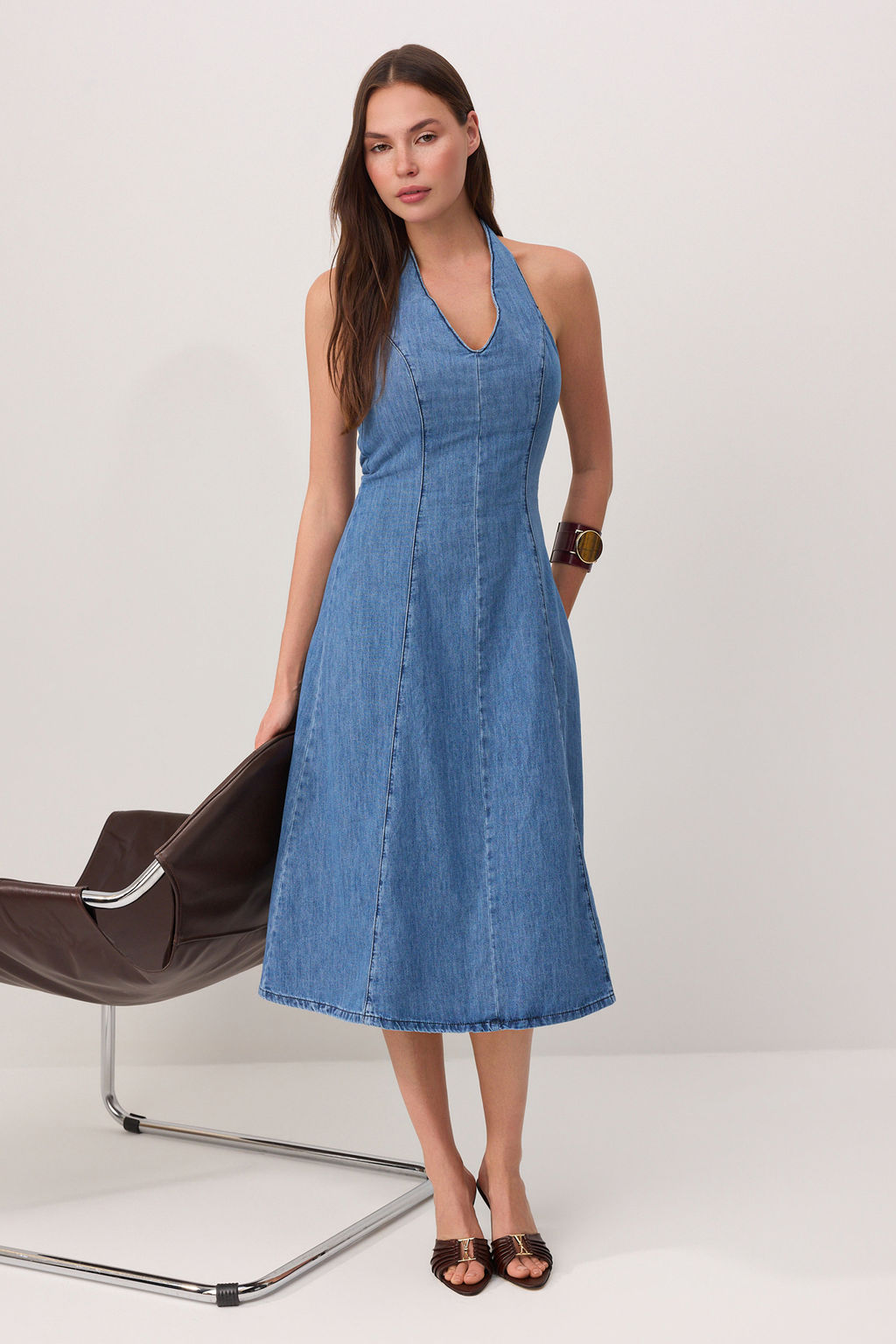 Mavi Halter Yaka Maxi Denim Elbise TWOSS26EL00275 - Trendyolmilla фото 2