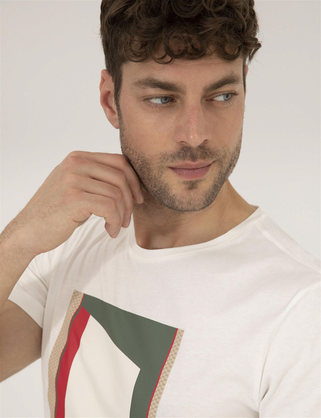 Ekru Slim Fit Bask_l_ Bisiklet Yaka Ti__rt - Pierre cardin фото 2