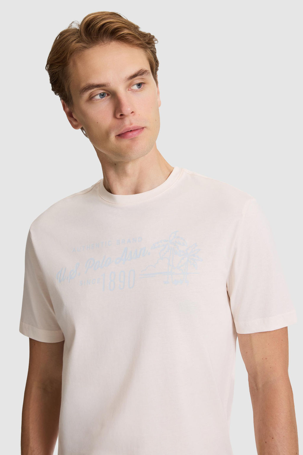 Erkek Krem Regular Fit Bisiklet Yaka Ti__rt