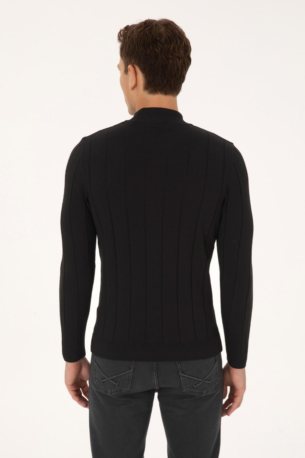 Erkek Slim Fit Yar_m Bal_k__ Yaka Siyah Kazak - U.s. polo assn фото 5