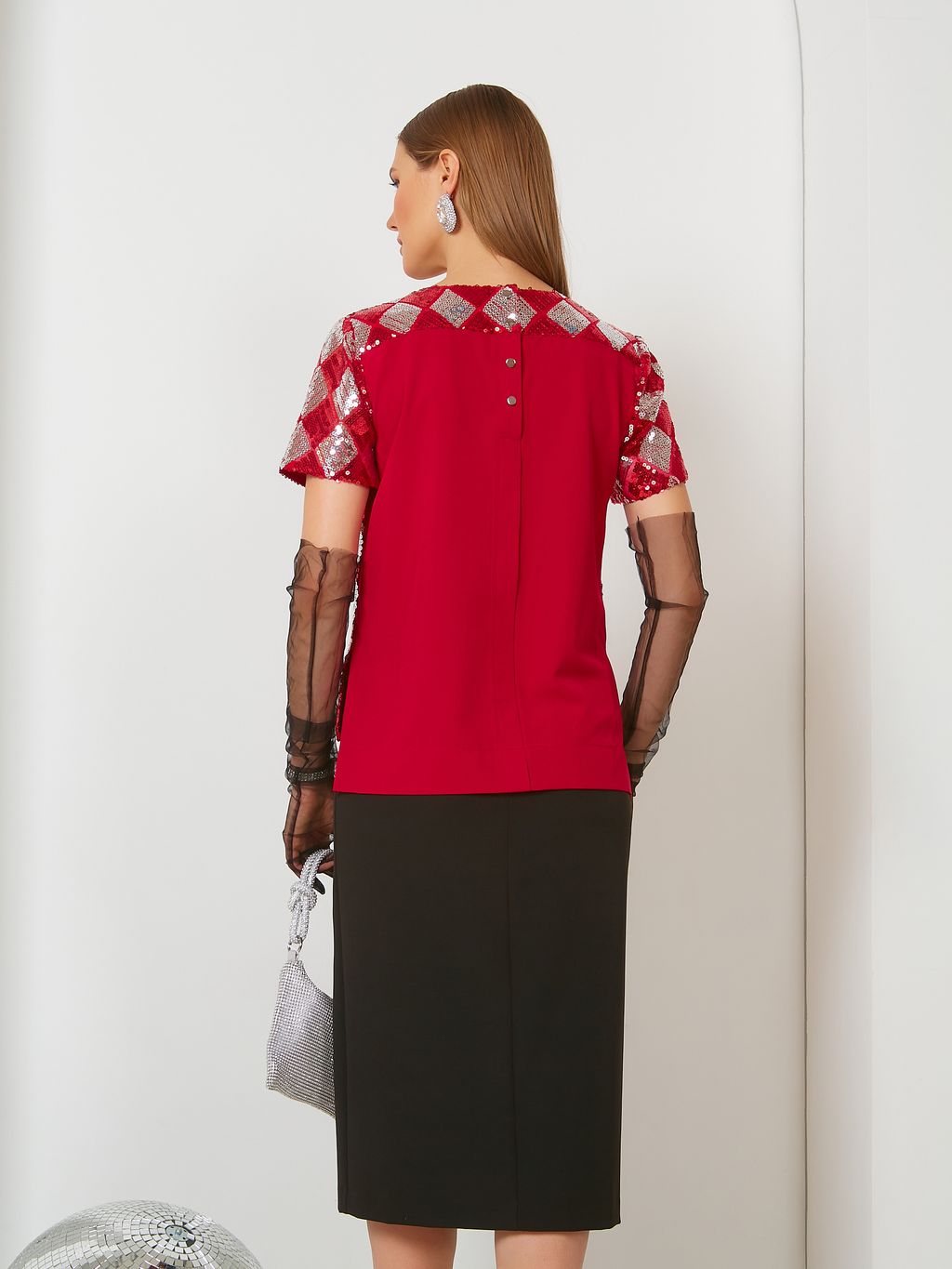 Комбинированная блуза с пайетками - Stilla фото 5