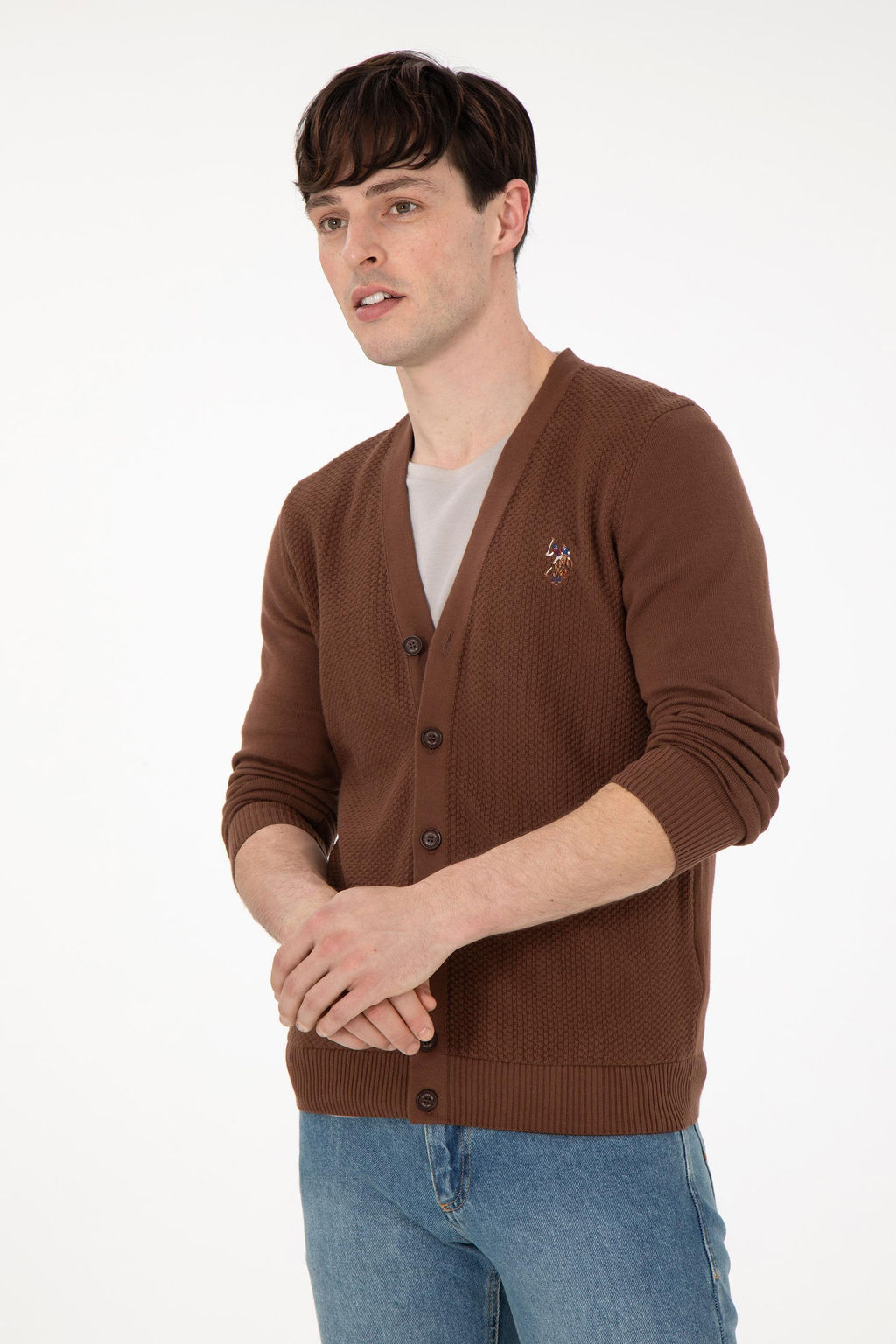 Мужской коричневый базовый трикотажный кардиган Неожиданная скидка в корзине - U.s. polo assn фото 3