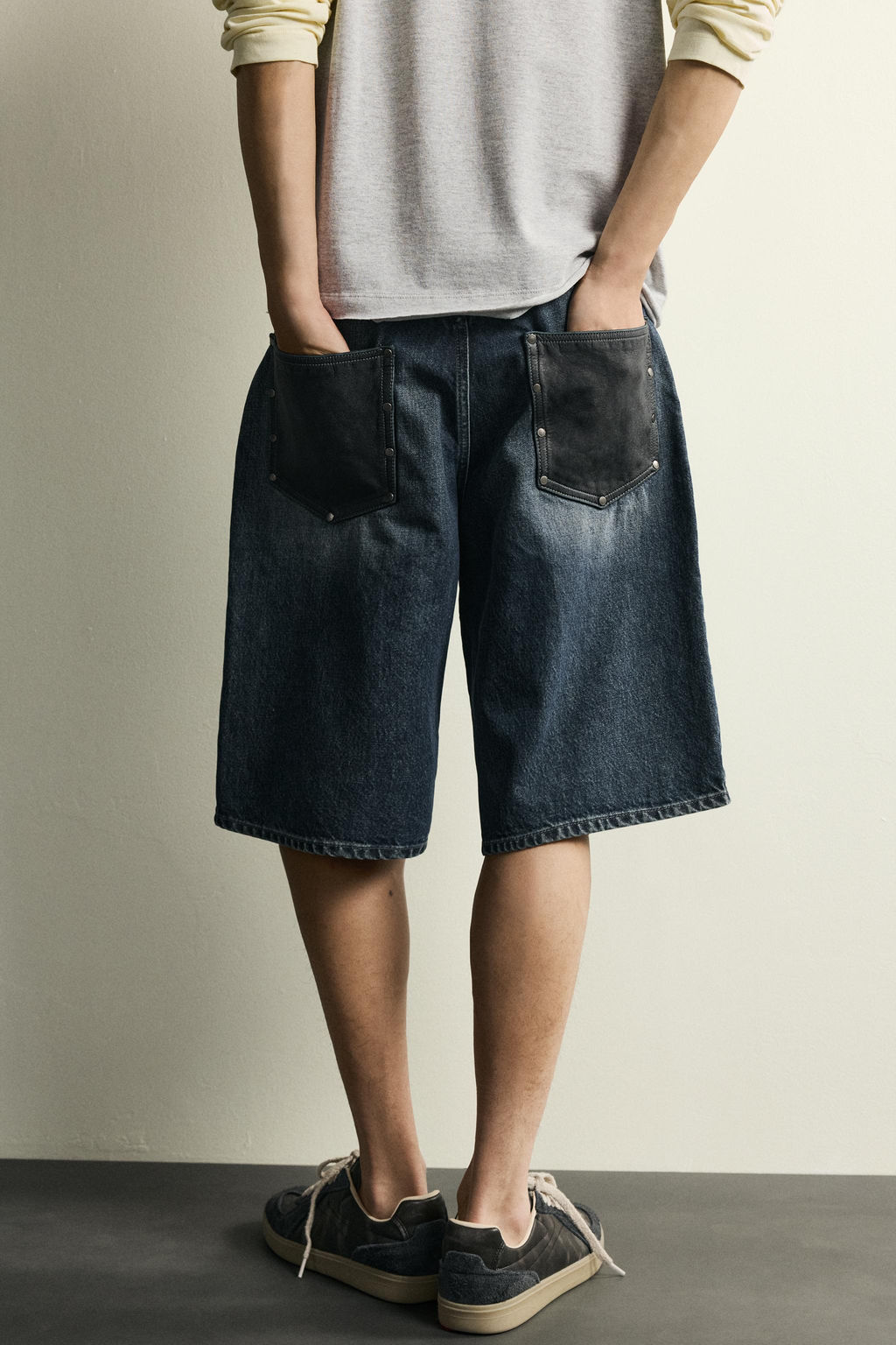 BERMUDA DENIM BAGGY FIT COMBINADO CUERO / Azul - Zara фото 6