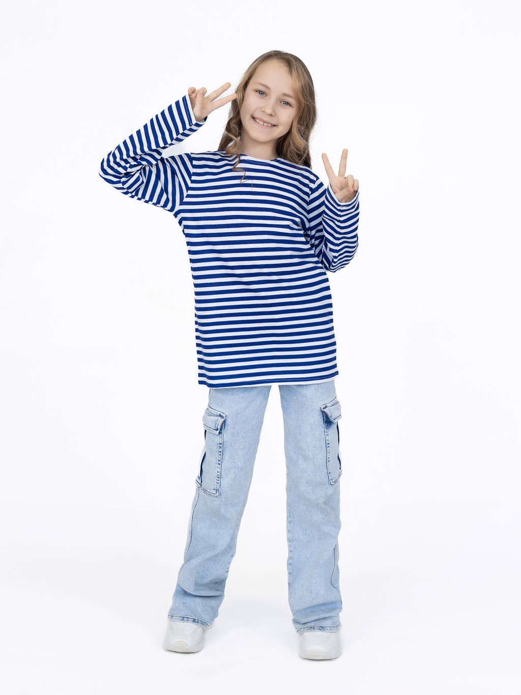 Тельняшка лонгслив детская васильковая полоска