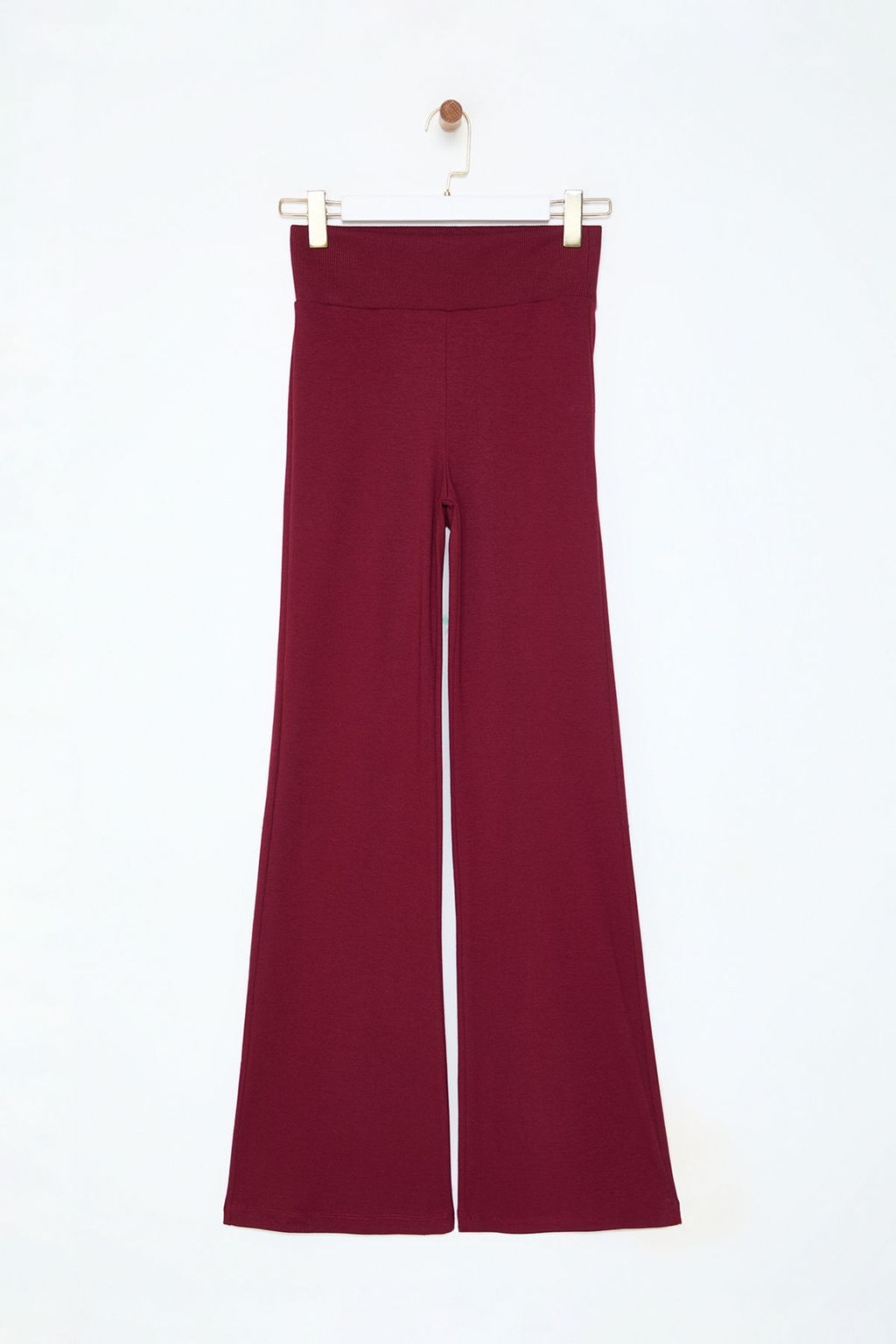 Bordo Wide Leg/Ispanyol Paca Yuksek Bel Interlok Esnek Orme Pantolon TWOAW25PL00006