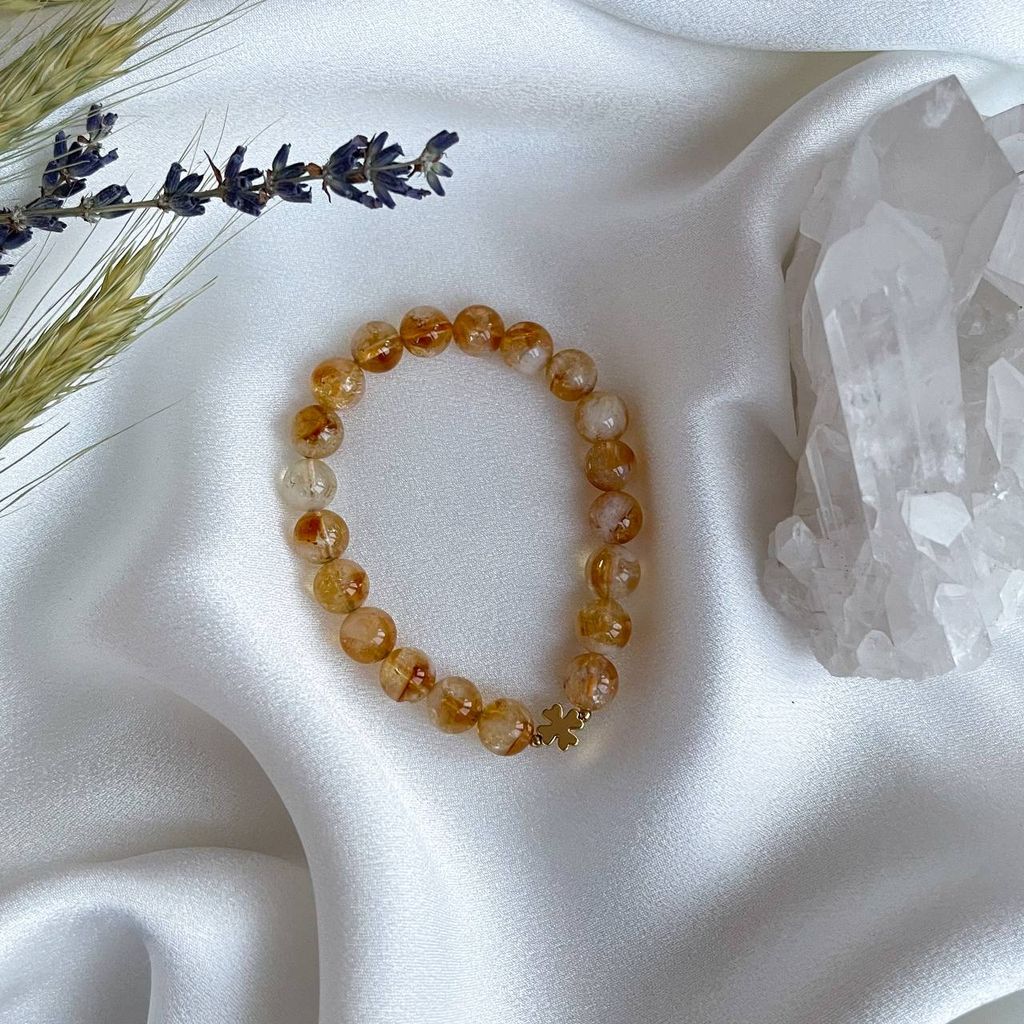 Браслет из Цитрина со вставкой клевер 18 см