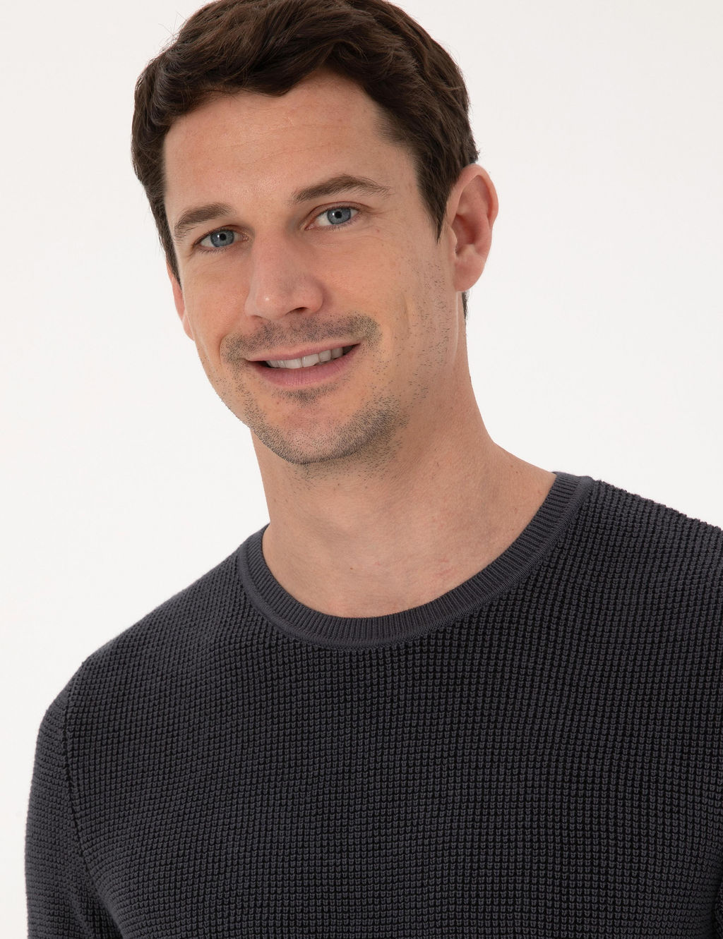 Antrasit Slim Fit Pamuk Kar___ml_ Bisiklet Yaka Triko Kazak - Cacharel фото 2