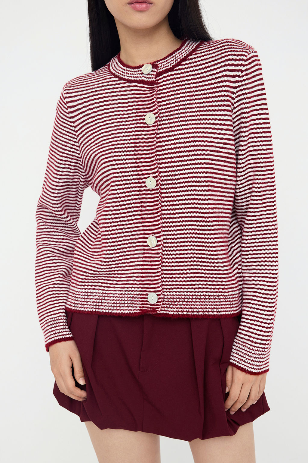 Bordo Yumusak Dokulu Cizgili Triko H?rka TWOAW26HI00142 - Trendyolmilla фото 3