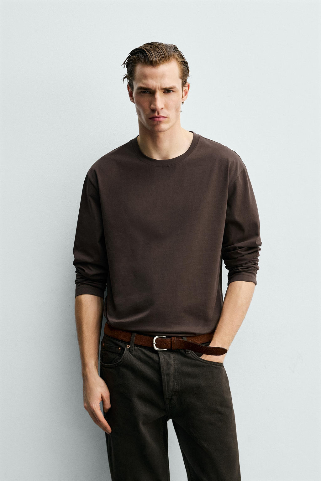 CAMISETA MERCERIZADA MANGA LARGA / Marr?n - Zara фото 2