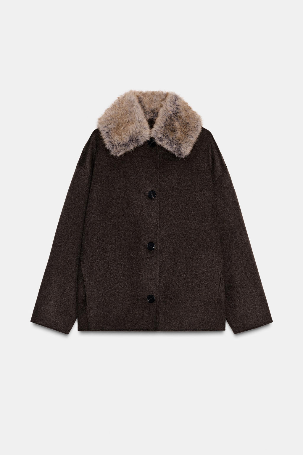 WOOL COAT WITH FAUX FUR COLLAR - Zara фото 7
