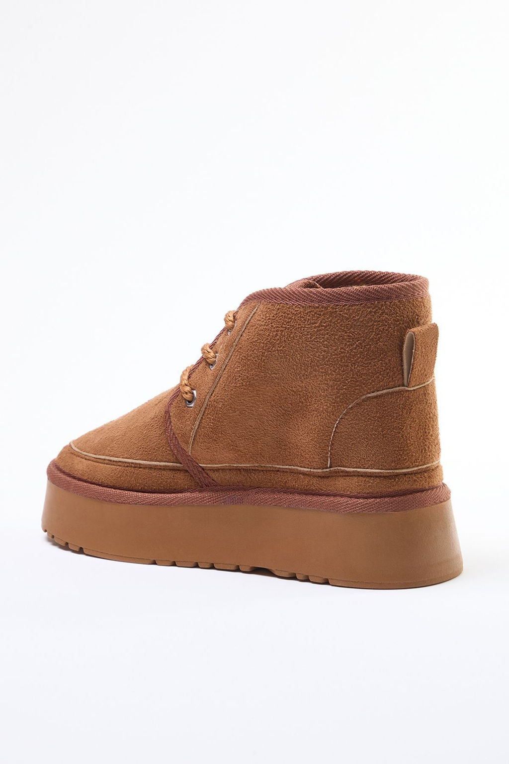 Trendyolmilla Shoes Taba Suet Bagc?kl? Platform Kal?n Duz Tabanl? Kad?n Bot TAKAW25BO00062  фото 6