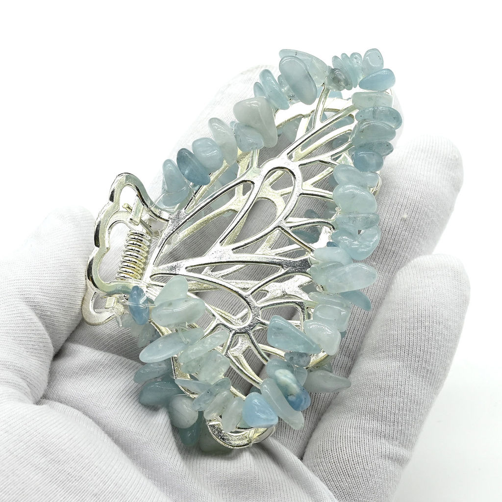 Заколка краб для волос бабочка с аквамарином 8*3,5*5см