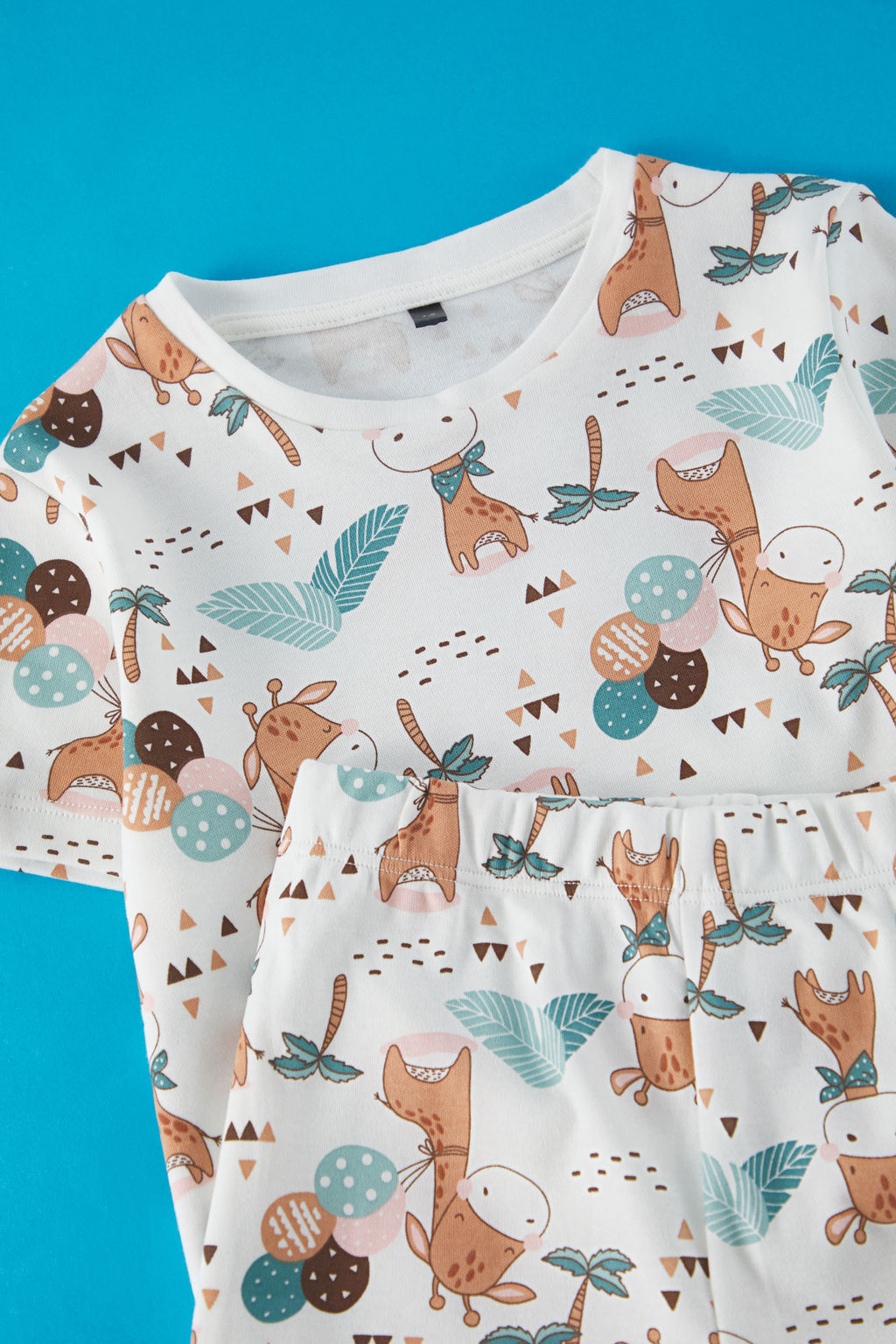 Cok Renkli K?z Cocuk %100 Pamuklu Hayvan Bask?l? Alt Ust Pijama Tak?m? TKDSS25PT00013