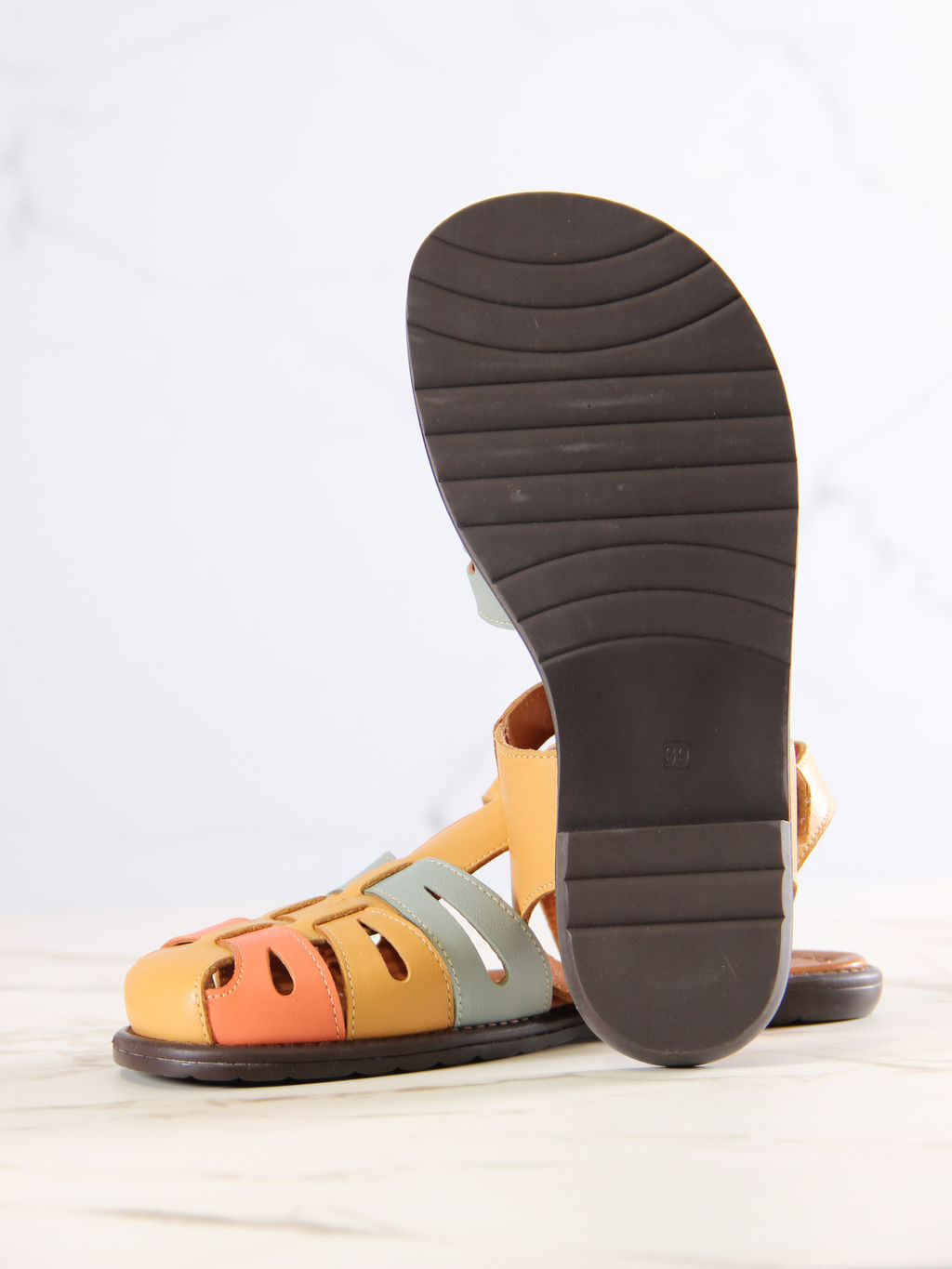 Босоножки 1036.подиум178br.Тыква+авокадо лион+коралл - Edart фото 4