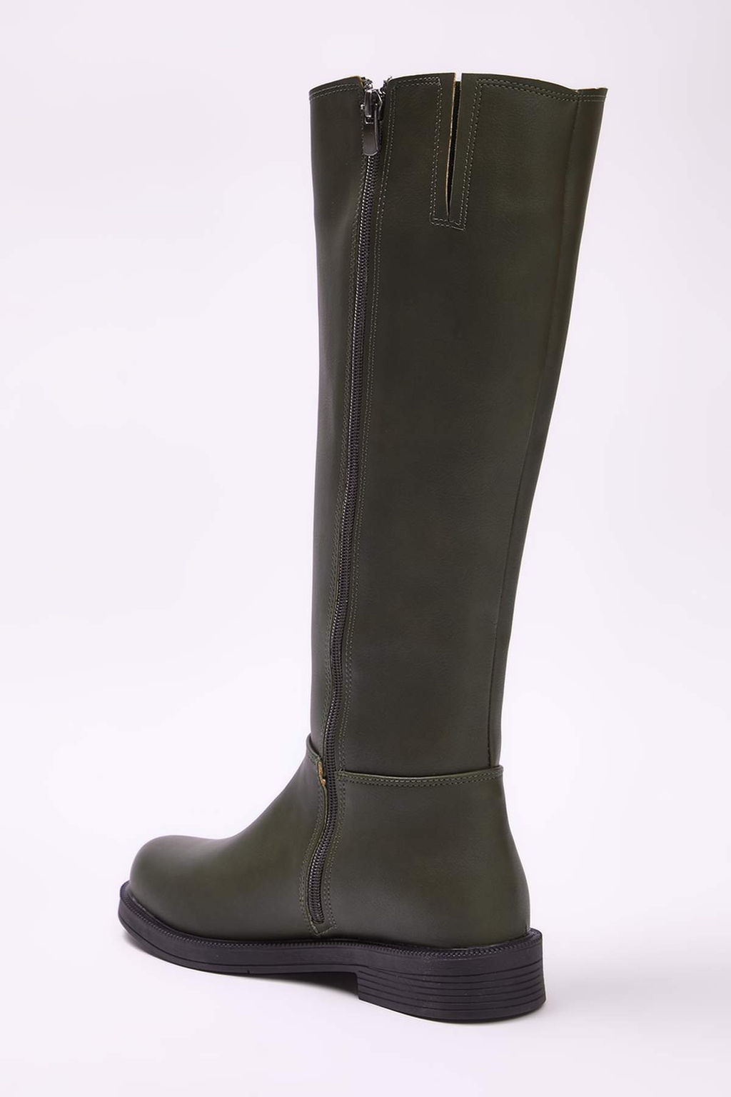 Haki Fermuarl? K?sa Kad?n 4 cm Duz Topuklu Cizme TAKAW25CZ00000