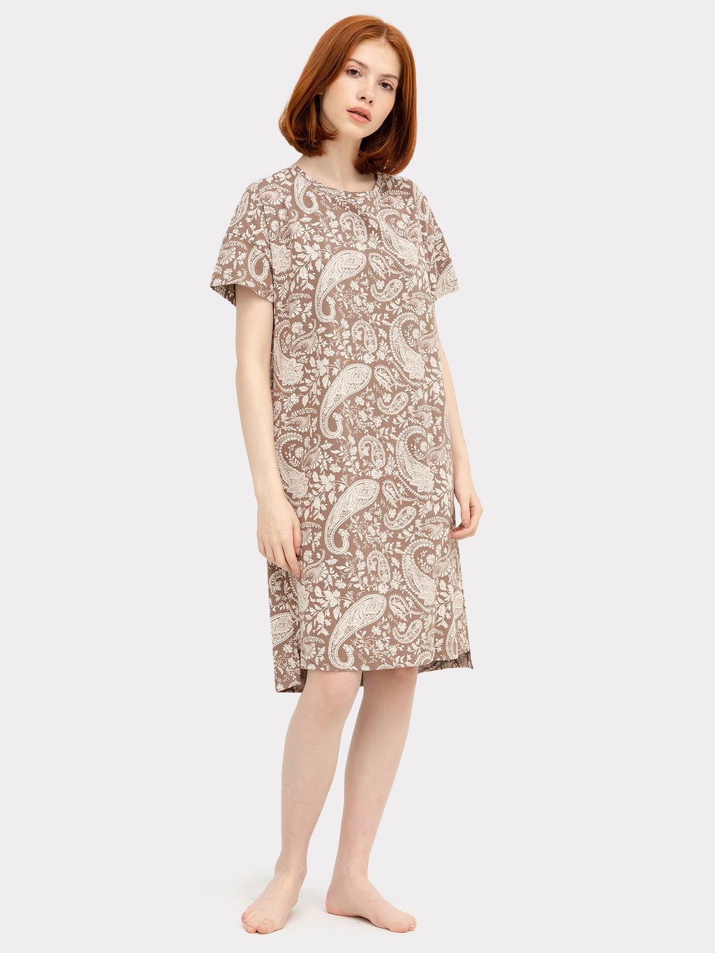 Сорочка ночная женская бежево-тауповая с узором пейсли - Mark formelle фото 3