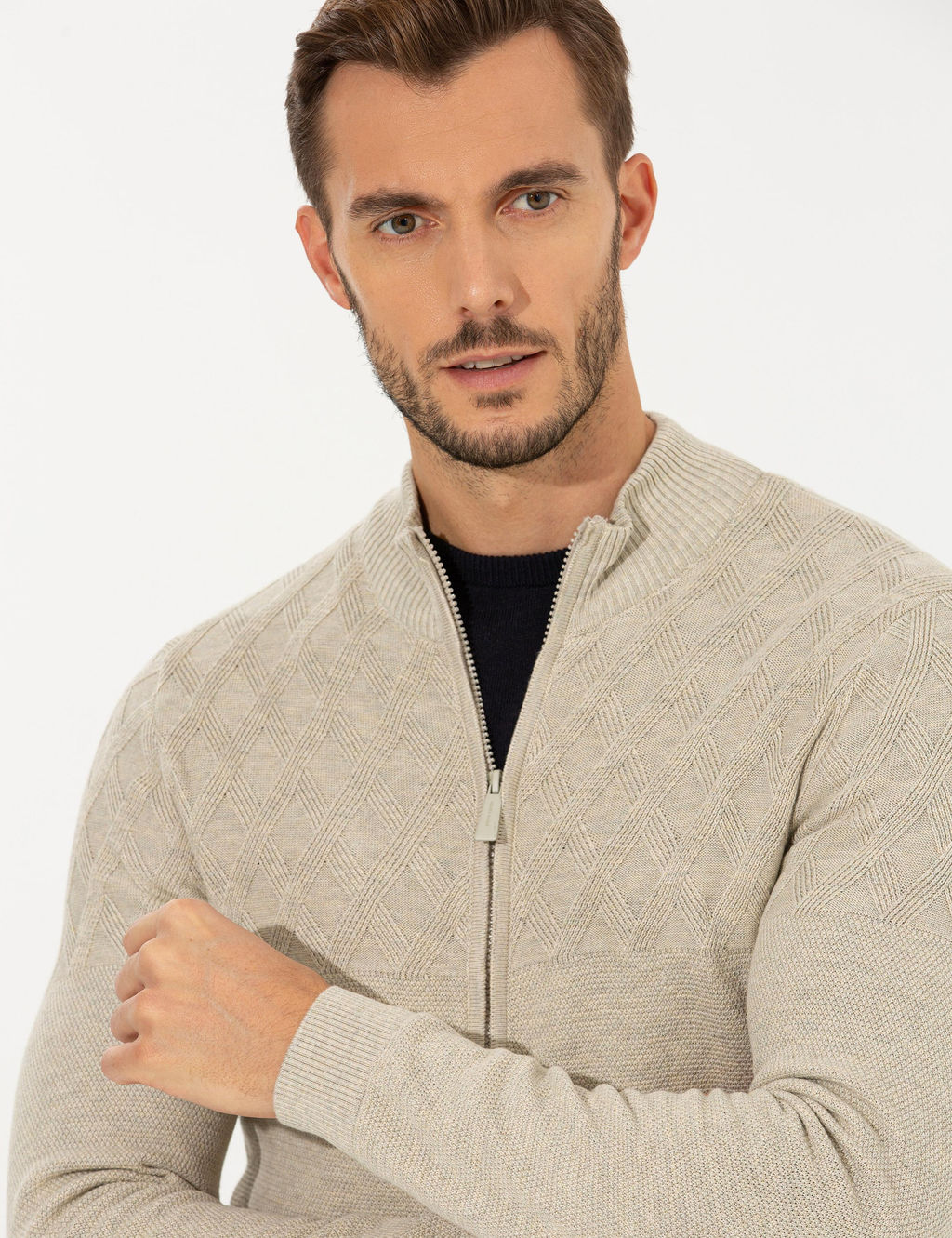 Kum Melanj Slim Fit Fermuarl_ Triko H_rka