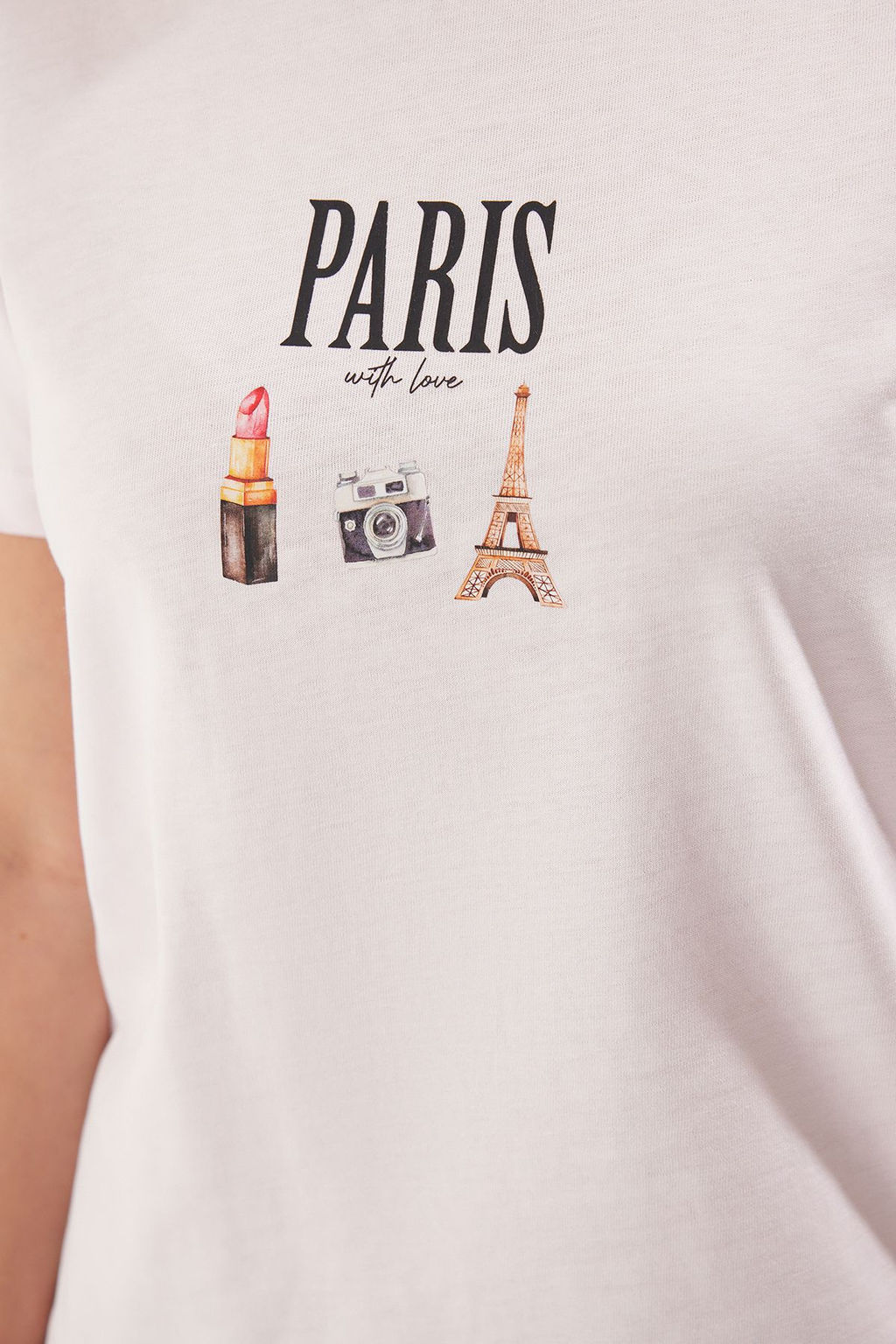 Trendyolmilla Ekru %100 Pamuk Regular/Normal Kal?p Slogan Bask?l? Orme T-Shirt TWOSS25TS00047 фото 4