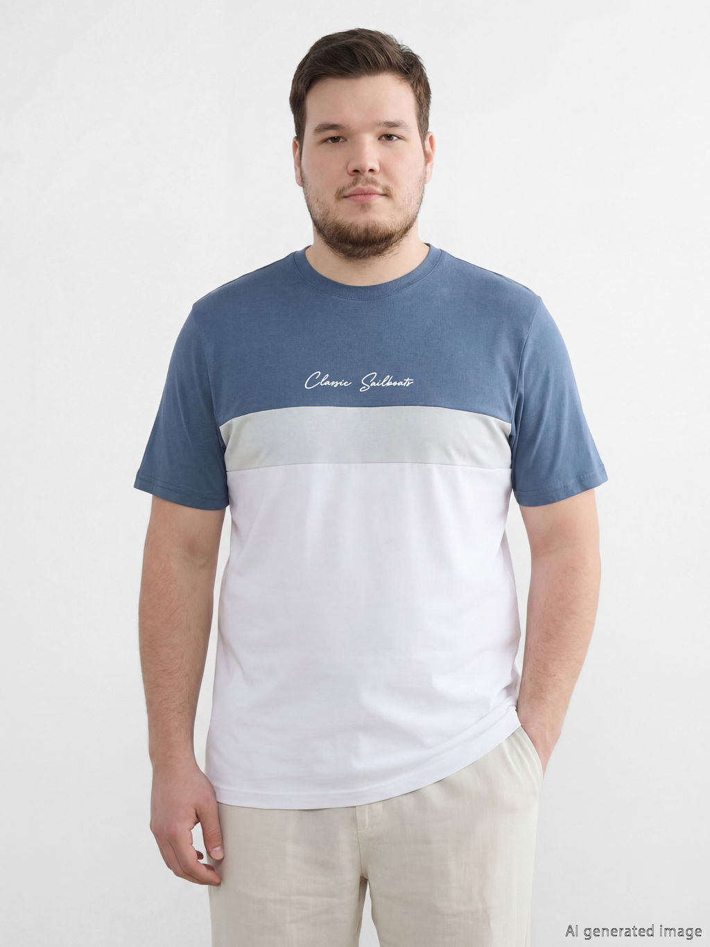 Bisiklet Yaka Renk Bloklu Penye Erkek Ti??rt