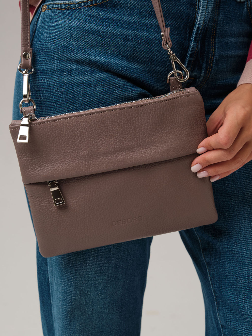 Сумка кросс-боди Deboro 3017 розово-серый