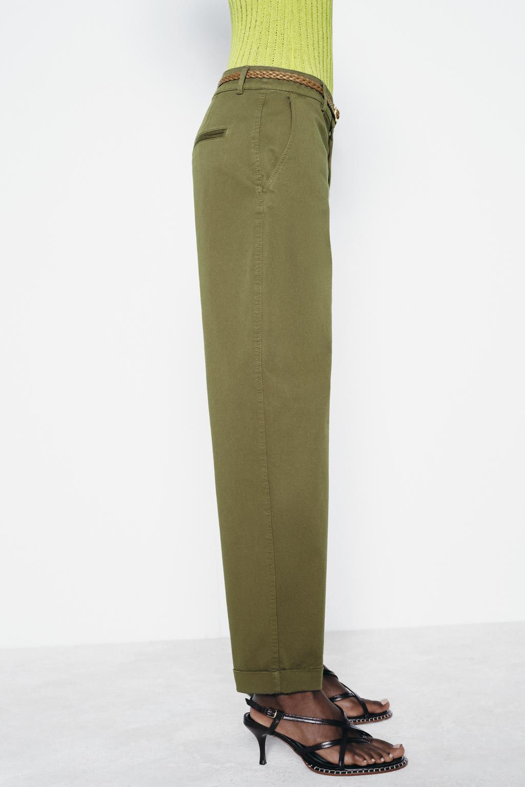 CHINO TROUSERS WITH BRAIDED BELT - Zara фото 27