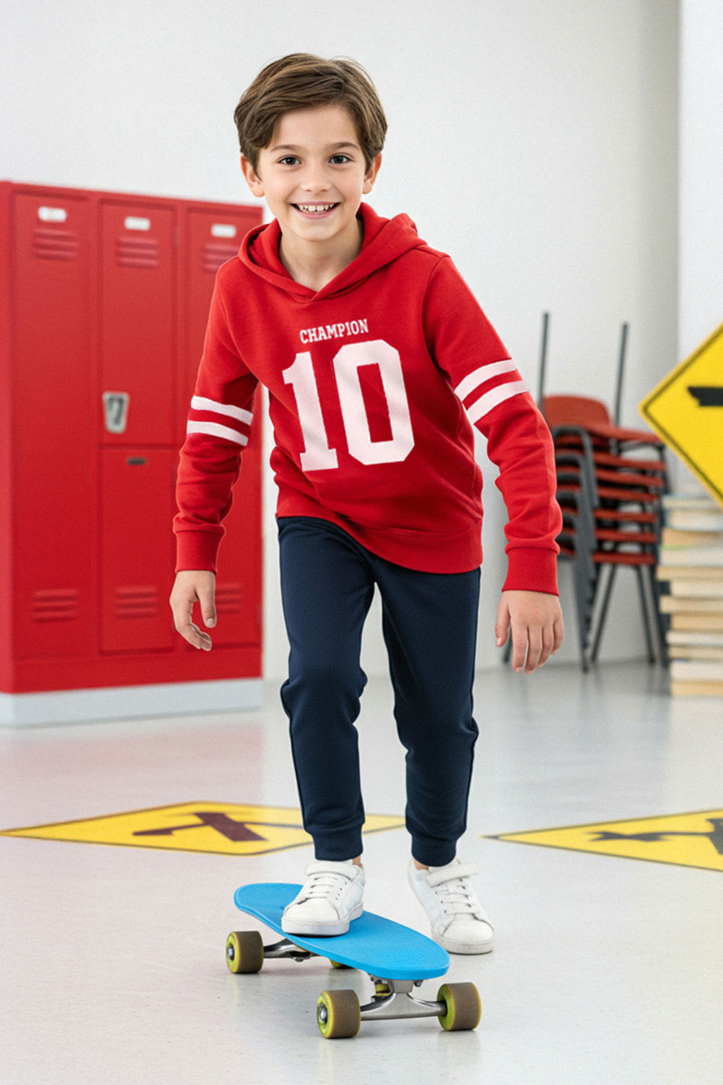 K?rm?z? Erkek Cocuk Slogan Bask?l? Kapusonlu Orme Sweatshirt TKDAW25SW00039