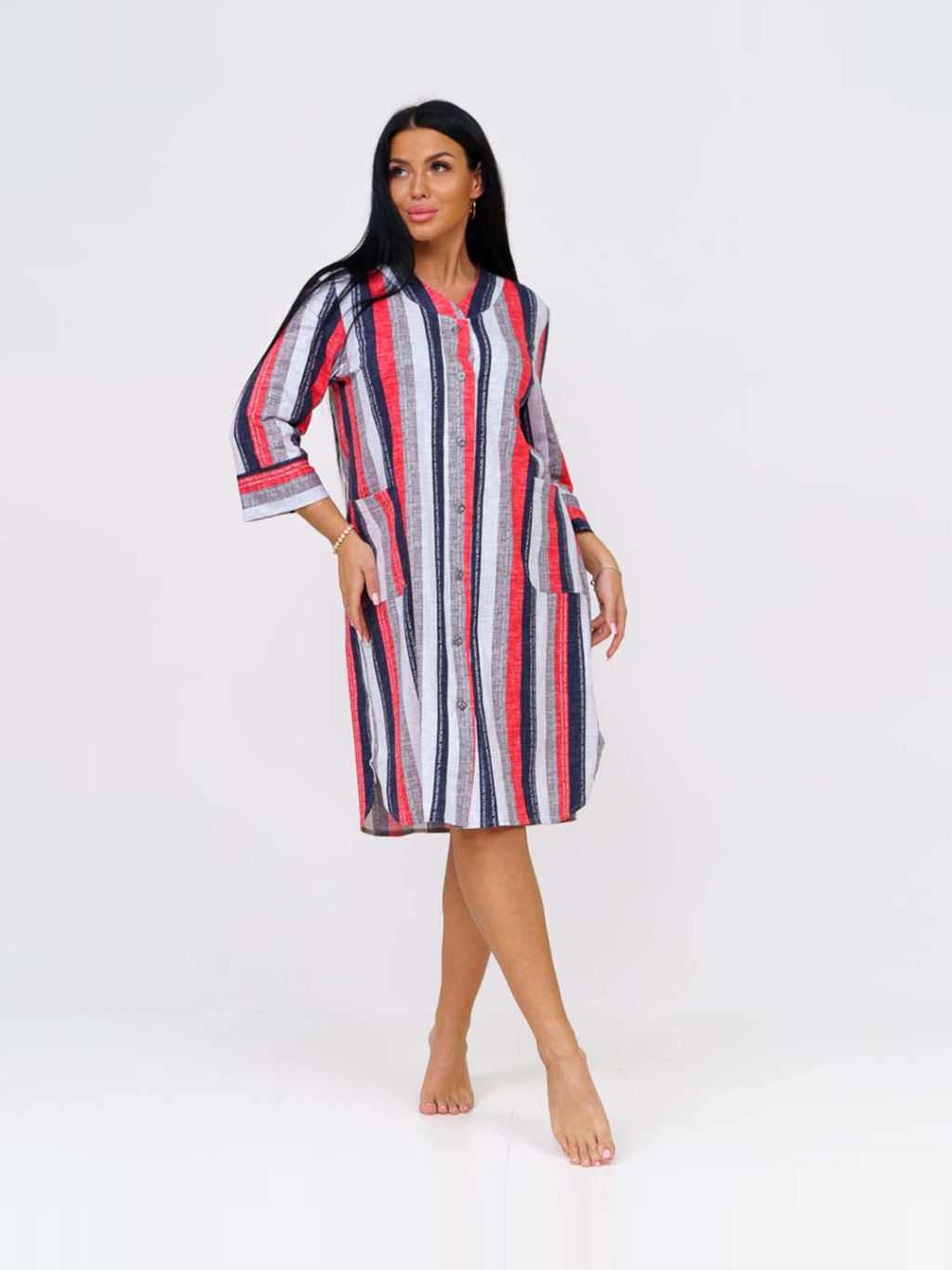 Халат женский, цвет синий красный белый