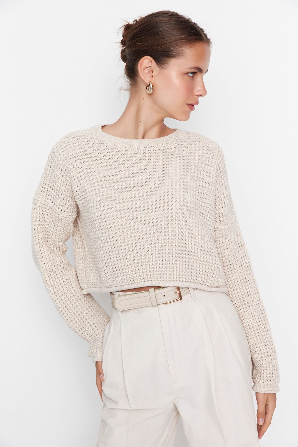 Tas Crop Genis Kal?p Triko Kazak TWOAW23KZ01193