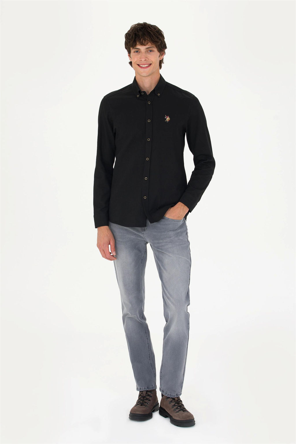 U. S. Polo Assn Мужская черная базовая рубашка с длинным рукавом - U.s. polo assn фото 4