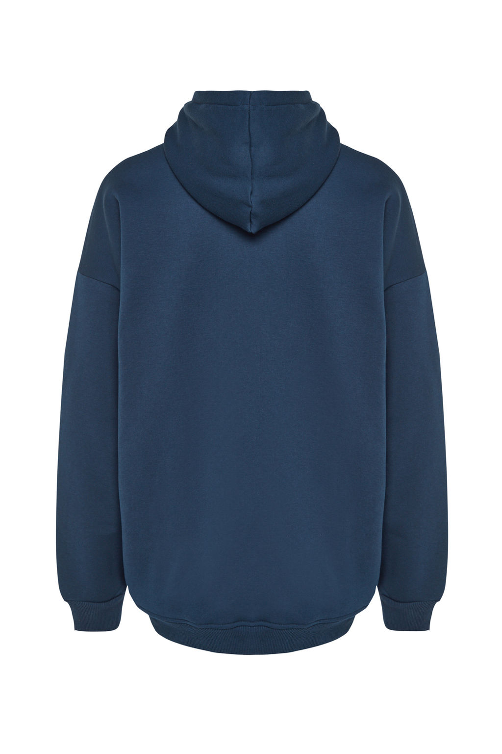 TRENDYOL MAN Indigo Oversize/Genis Kesim Kapusonlu File Nak?sl? Ici Polar/S?cak Tutan Sweatshirt TMNAW24SW00075