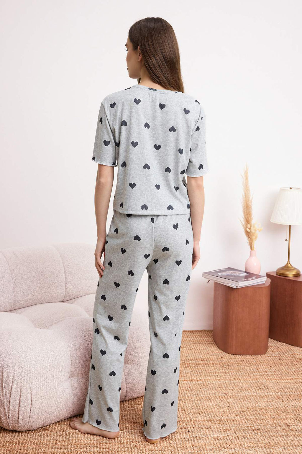 Trendyolmilla Mint Kalpli Slogan Lastik Detayl? Fitilli Orme Pijama Tak?m? THMSS24PT00404 фото 12