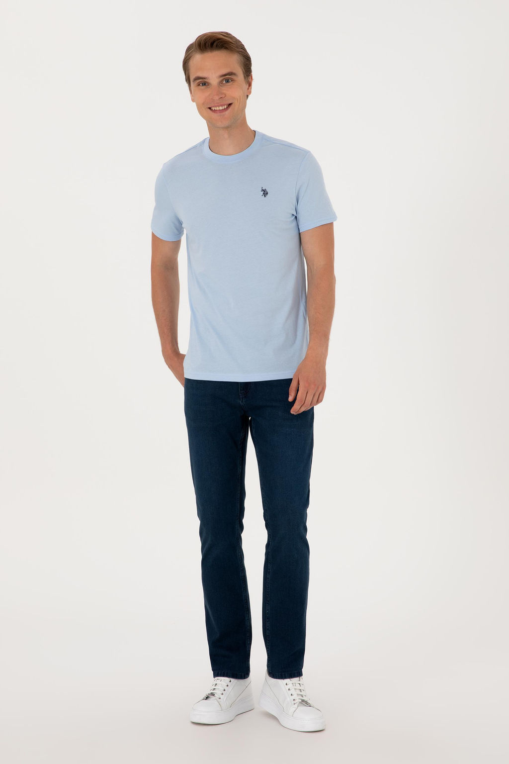 Erkek Regular Fit Bisiklet Yaka A__k Mavi Basic Ti__rt Sepette S_rpriz _ndirim - U.s. polo assn фото 4