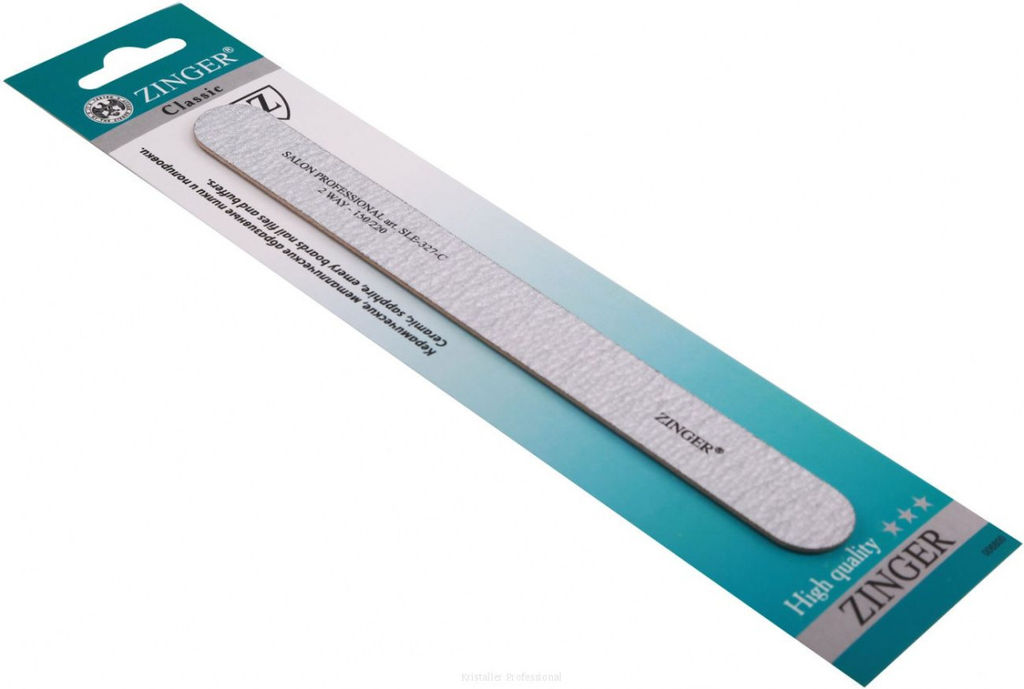 Zinger Пилка для натуральных и искусственных ногтей прямая тонкая / Classic SLE-327-C, 150/240 грит, серый